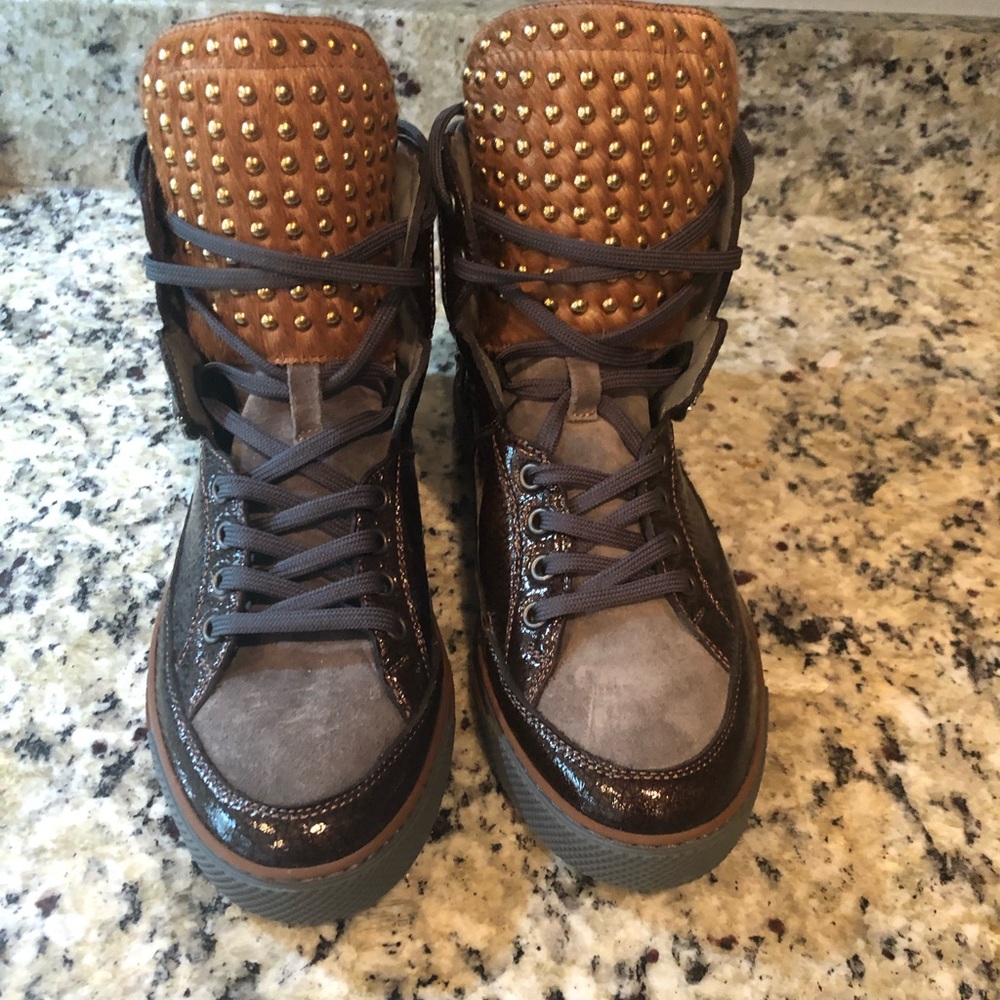 Versace Men Patent Studded Sneakers